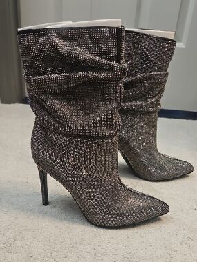 Nine West Black Sparkle Slouchy Stiletto Ankle Boots Worn 1x